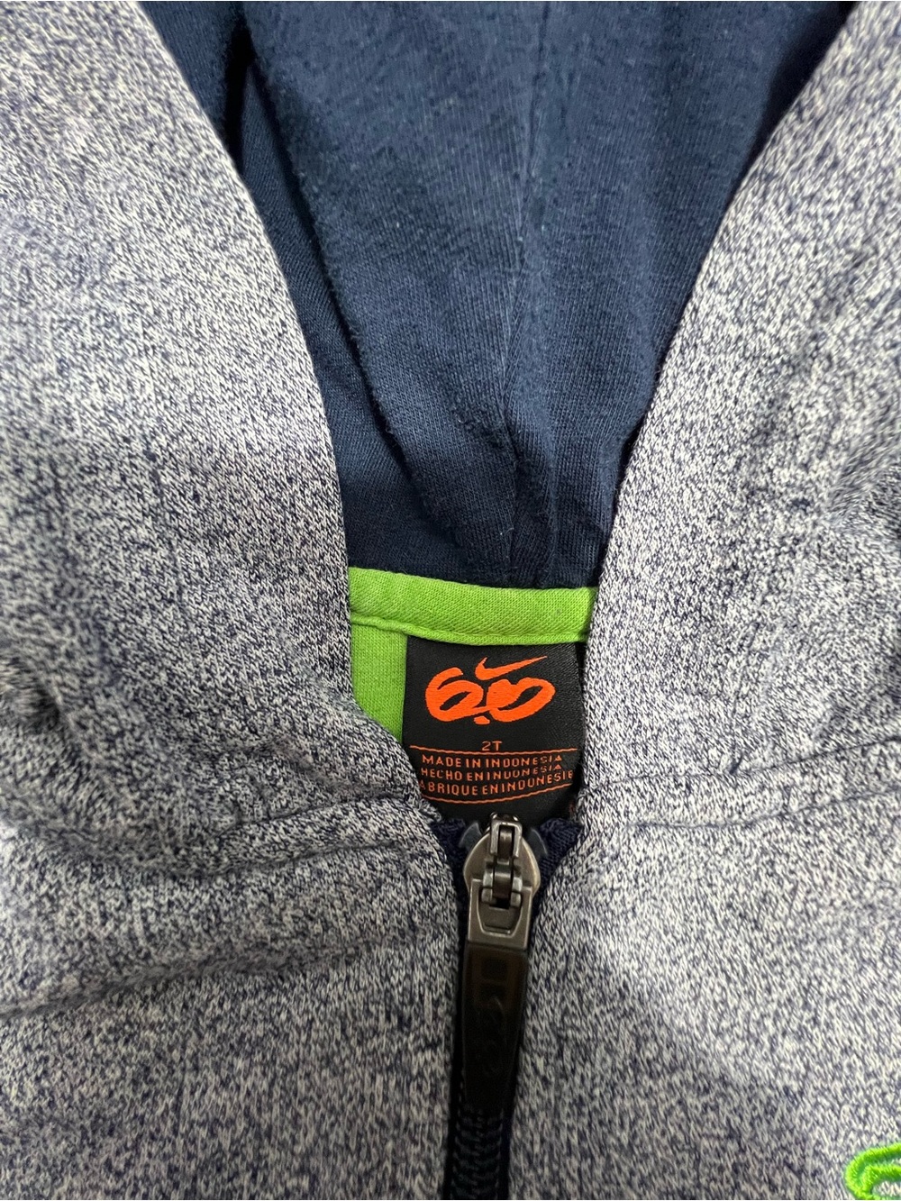 Nike Gray Heather Zip Hoodie with Navy Lining and Lime Accent
